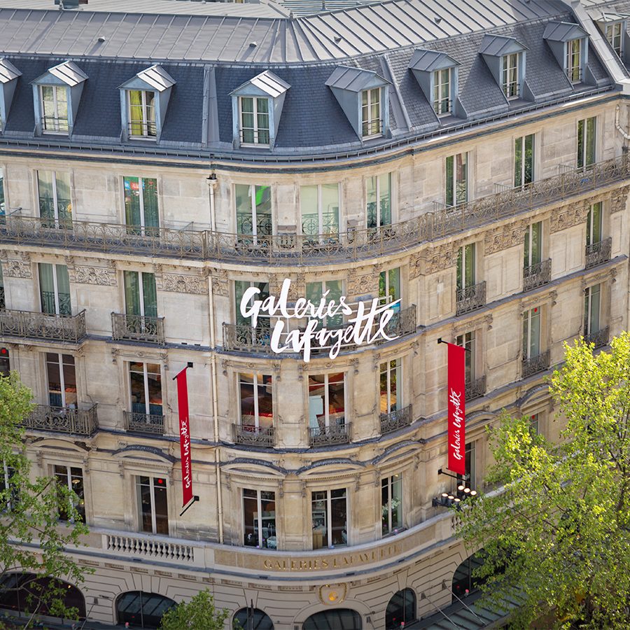 An aerial photo of Galeries Lafayette in Paris, France